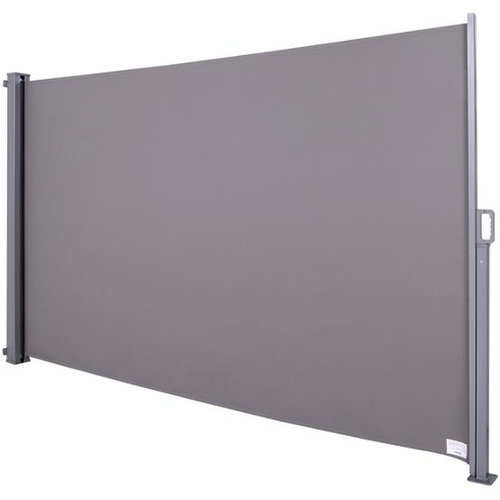 Store latéral brise-vue paravent rétractable dim. 3L x 1,80H m alu. polyester anti-UV haute densité 280 g/m² gris