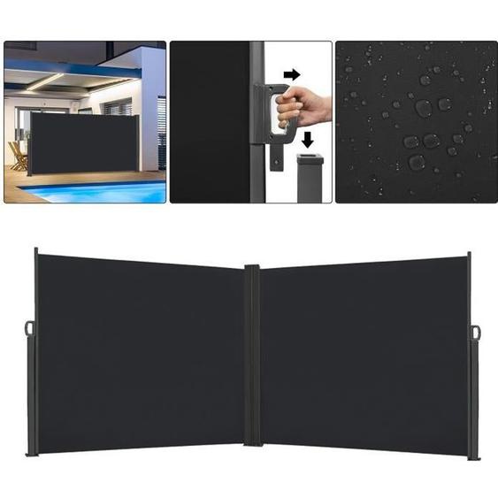 Store latéral extensible double face en polyester et aluminium - LARS360 - Gris foncé - 160 x 600 cm