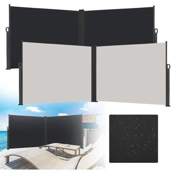 Store latéral rétractable - HENGMEI - 200x600cm - Résistant aux UV - Imperméable - Gris