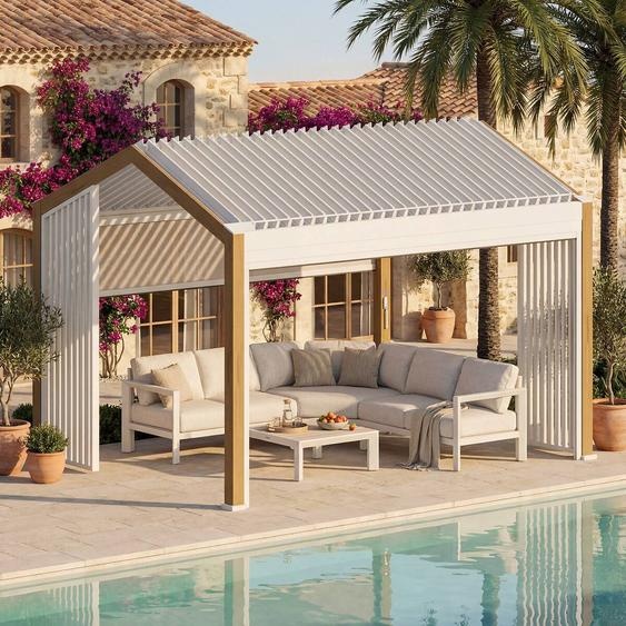Store pour pergola bioclimatique autoportante ECOZIA Beige lin 4 x 3 m - L. 374.3 H. cm Polyester Hespéride