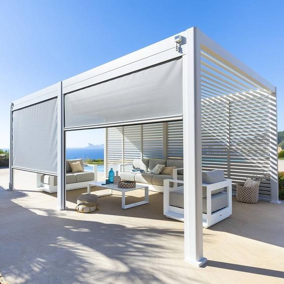 Store pour pergola bioclimatique EVORA Gris clair   Blanc Côté 3 m - 2,7 Aluminium, Texaline Hespéride