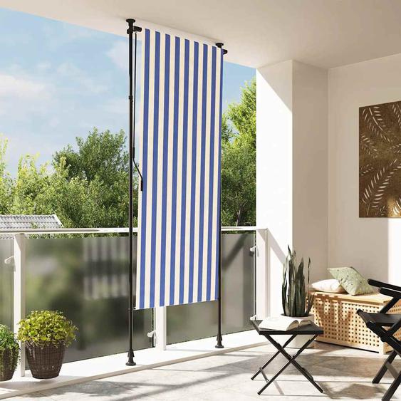 Store roulant dextérieur bleu et blanc 120x270 cm tissu acier