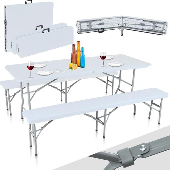 Strattore Buffettisch Bierzeltgarnitur pliable avec table et 2 bancs - en plastique blanc