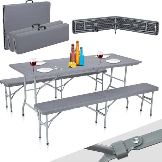 Strattore table de buffet garniture de tente à bière en plastique pliable avec table et 2 bancs - en anthracite
