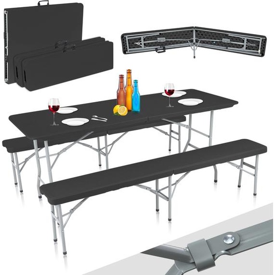 Strattore Table de buffet Garniture de tente à bière en plastique pliable avec table et 2 bancs - en noir