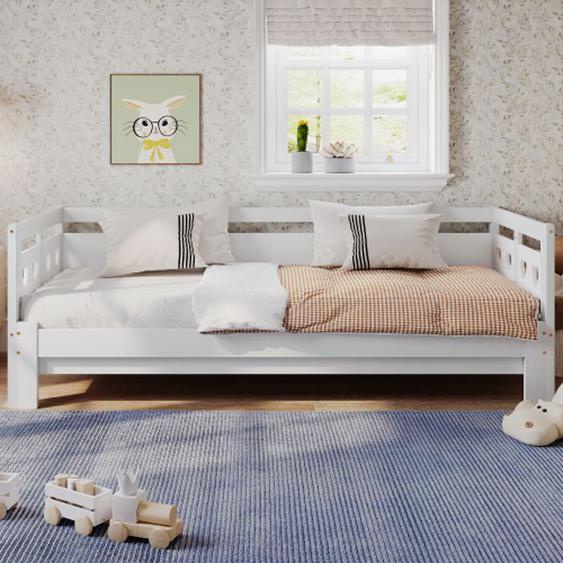 Structure de lit avec lit gigogne, en bois massif, tête de lit en forme de cœur, sans matelas, blanc, 90×190cm-HAUSS SPOLE