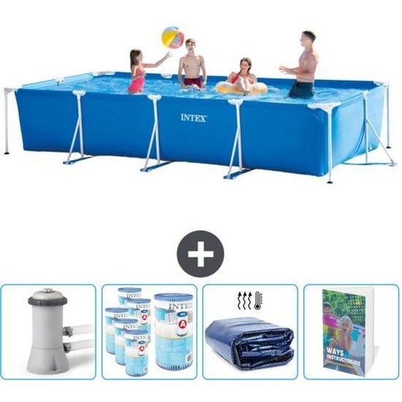 Structure de piscine rectangulaire - 450 x 220 x 84 cm - Bleu - Livrée avec une pompe de piscine, un filtre, un pare-soleil et un manuel dutilisation