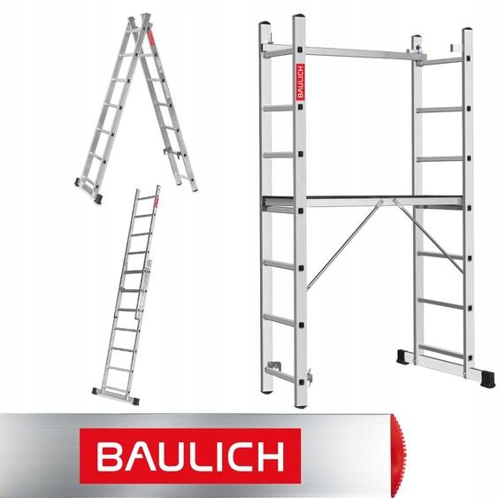 Baulich | Échafaudage en aluminium 2x7 - Hauteur de travail 2,98 m - Capacité de charge 150 kg - Échelle pliable - Plateforme de travail - Échafauda