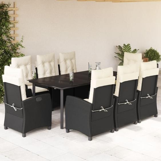 Style élégant 9-pièces salon de jardin avec coussins noir poly rotin DE2257555