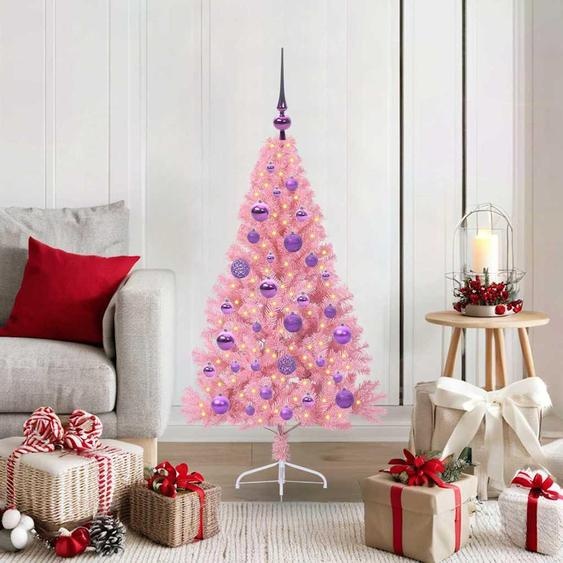 Style élégant Arbre de Noël artificiel pré-éclairé Rose 120 cm PVC DE8600976