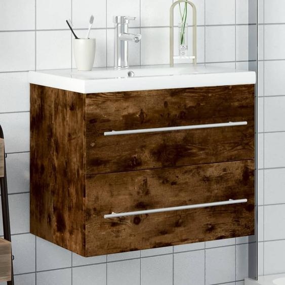 Style élégant Armoire sous lavabo avec vasque encastrée Chêne fumé - Armoires de toilette Hommie5414415 2parcel