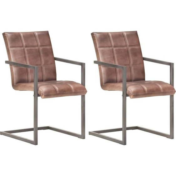 Style élégant Chaise cantilever 2 pcs. Marron Cuir véritable FR1903769