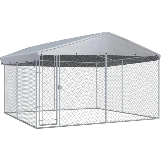 Style élégant chenil extérieur avec toit 382x382x225 cm - Niches pour chiens Hommie5992695 3parcel