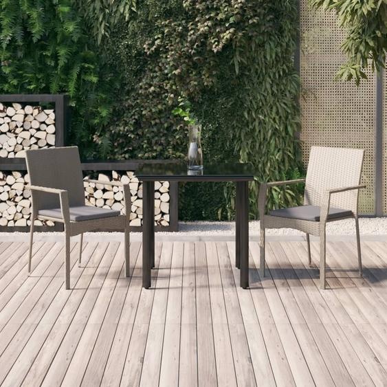 Style élégant Ensemble de jardin 3 pièces avec coussins Noir et gris Poly rotin DE8440778