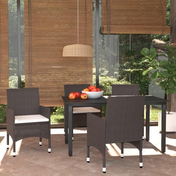 Style élégant Ensemble de meubles de jardin Balcon Ensemble de 5 pièces à manger de jardin avec coussins Poly rotin brun - Ensemble de meubles de jardin Hommie2221541 2parcel