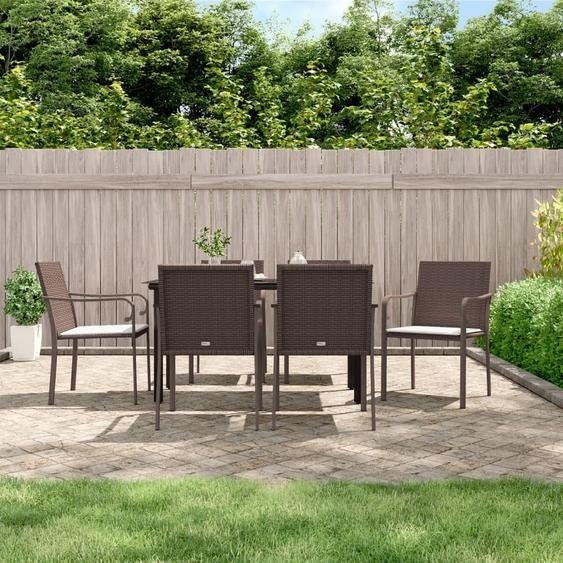 Style élégant Ensemble de meubles de jardin Balcon Ensemble de 7 pièces de jardin avec coussins Poly rotin et acier - Ensemble de meubles de jardin Hommie2251517 4parcel