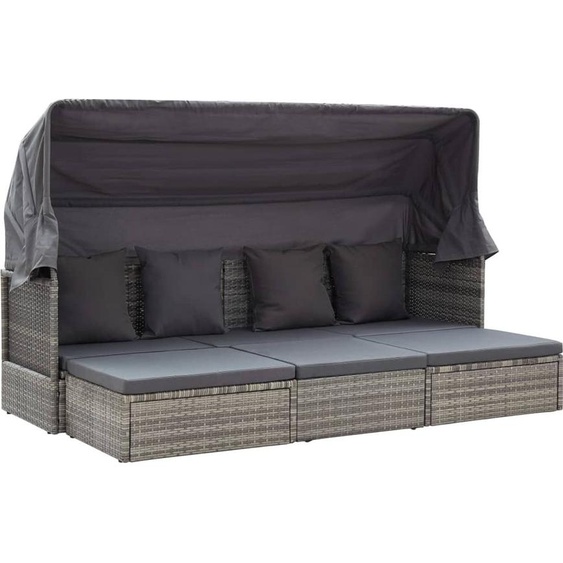Style élégant Île solaire de jardin avec toit Tons gris Poly rotin - Bains de soleil de jardin Hommie4298970 2parcel