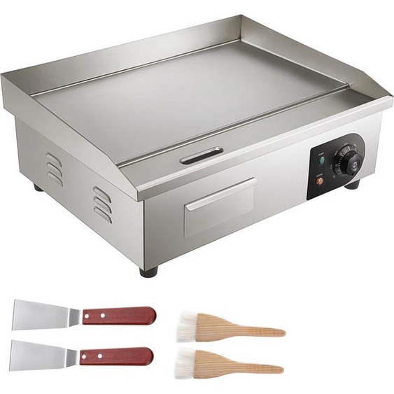 SucceBuy 21 Grille électrique commerciale, 3000W, acier inoxydable, plaque de fer antiadhésive, 122-572℉ réglage de la température, 2 pelles & brosses, 220V