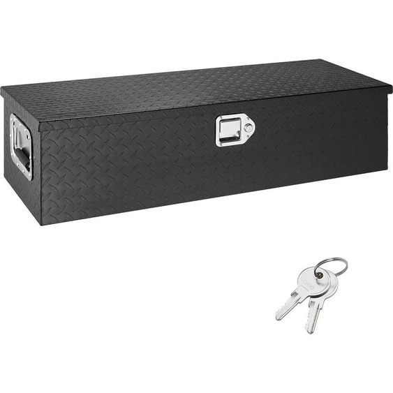 SucceBuy 39 x13 x10 Caisse à outils haute performance en aluminium, plaque diamantée, avec poignée latérale et clés de verrouillage, pour plateau de camion, pick-up, camping-car, remorque, matériau : aluminium, couleur : noir.