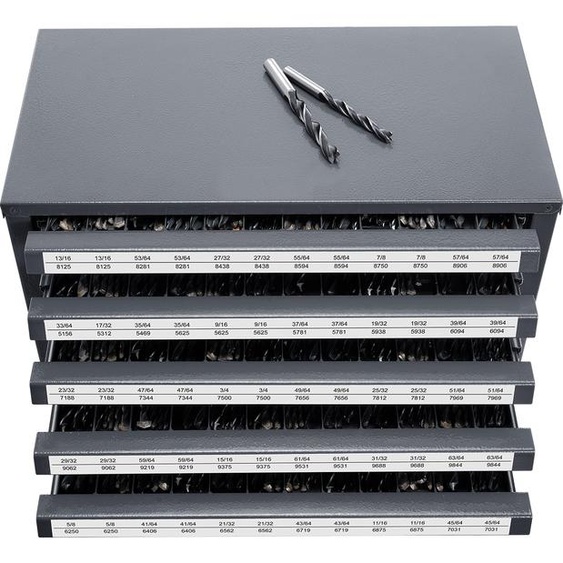 SucceBuy Armoire de rangement pour forets, organisateur à cinq tiroirs pour forets en acier de 33/64 à 63/64, rangement empilable avec étiquettes pour un accès facile