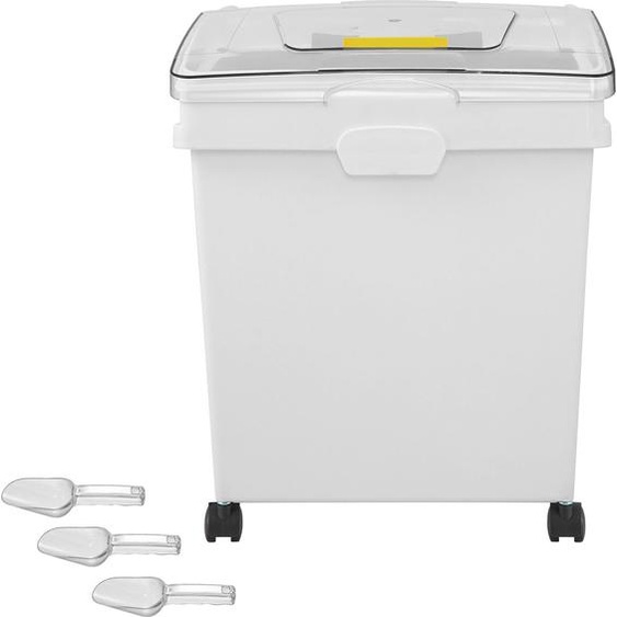 SucceBuy Bac à ingrédients, 8,8 gallons, bac à farine en PP avec roulettes, blanc, pelle et couvercle coulissant inclus, rangement de cuisine professionnel, kit de 3 pièces