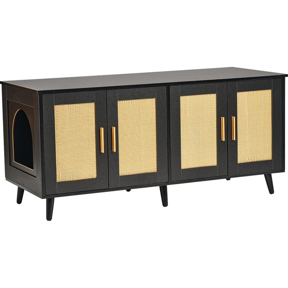 SucceBuy Bac à litière pour 2 chats, armoire en boisReproductionée de rotin, sadapte à la plupart des bacs à litière, 47,2 L x 19,7 l x 21,7 H, noir