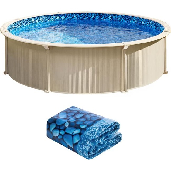 SucceBuy bâche de piscine, ronde, 6,44 m, style Unibead, hauteur de paroi 132 cm