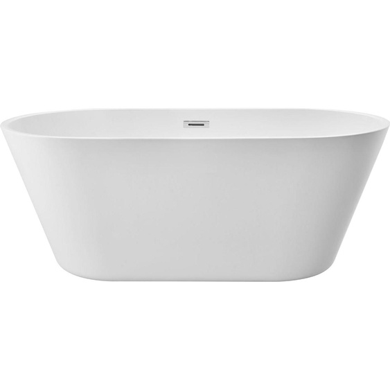 SucceBuy Baignoire autoportante en acrylique 150x75 cm, baignoire blanche de 230 L avec trop-plein et vidage en chrome poli, baignoire ovale élégante pour les salles de bains contemporaines ou les rénovations