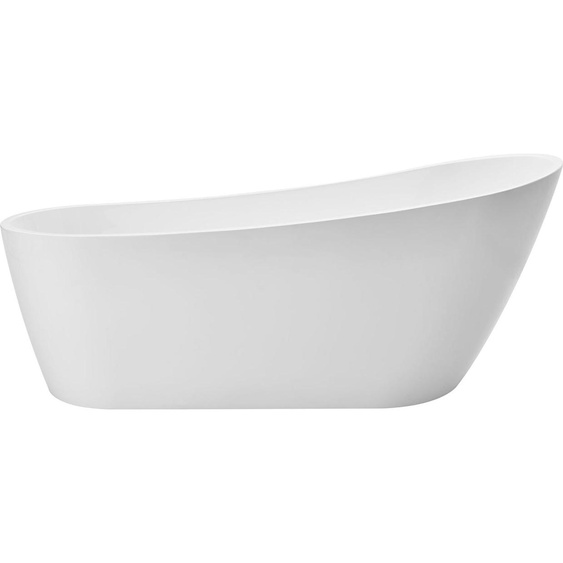 SucceBuy Baignoire autoportante en acrylique, design moderne, 170 x 74 x 70 cm, capacité 215 L, ovale avec trop-plein et évacuation en nickel brossé, idéale pour les bains relaxants, les bains glacés ou les douches dans la salle de bains, blanche