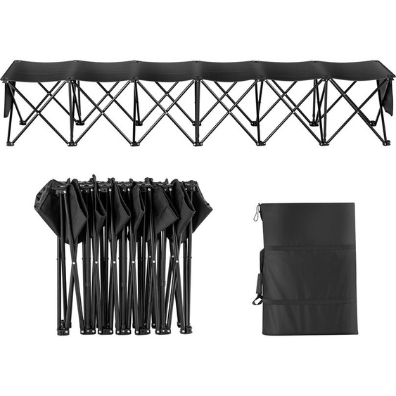 SucceBuy Banc pliable portable 6 places, banc latéral dextérieur avec sac de transport et dossier, assise immédiate sans montage pour le sport, le camping, la pêche, noir