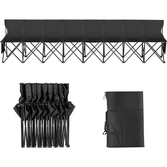 SucceBuy Banc pliable portable 8 places, banc latéral dextérieur avec dossier et sac de transport, assise immédiate sans montage pour le sport et le camping, noir