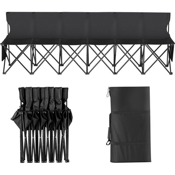 SucceBuy Banc pliable portable de, Banc de camping 6 places pour lextérieur avec dossier et sac de transport, assise immédiate sans montage pour le sport et la pêche, noir