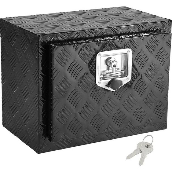 SucceBuy Boîte à outils sous le plancher du camion, 18 x 12 x 14 Boîte à outils en aluminium haute performance avec plaque en diamant, serrure et clé, rangement de remorque étanche avec verrouillage de la poignée en T pour camion, camionnette, remorque