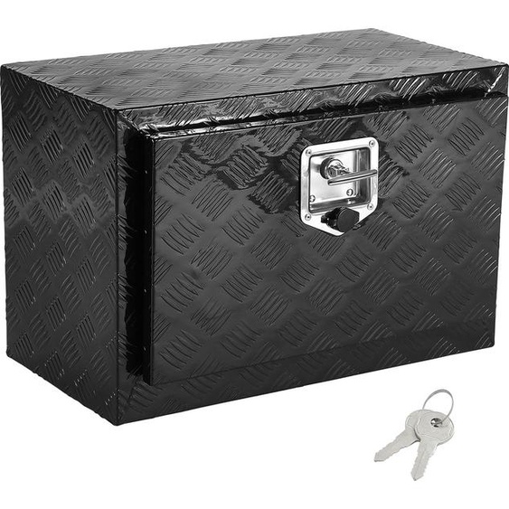 SucceBuy Boîte à outils sous le plancher du camion, 61 x 35,6 x 40,6 cm, boîte à outils robuste en aluminium avec plaque en diamant, serrure et clé, rangement étanche avec verrouillage par poignée en T pour camion, camionnette, remorque