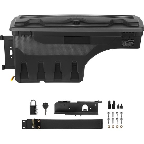 SucceBuy Boîte de rangement pour la zone de chargement, couvercle verrouillable, boîte à outils de roue en ABS étanche 6,6 Gal/20 L avec cadenas à mot de passe, compatible avec Tundra 2007-2021, côté conducteur, noir