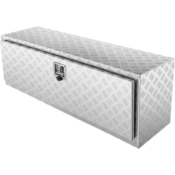 SucceBuy Boîte sous le plancher du camion, 121,9 x 43,2 x 45,7 cm, rangement robuste en aluminium et en plaques de diamant, boîte à outils étanche avec serrure, verrouillage par poignée en T pour camion, camionnette, remorque