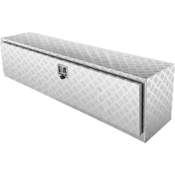 SucceBuy Boîte sous le plancher du camion, 152,4 x 43,2 x 45,7 cm, rangement robuste en aluminium et en plaques de diamant, boîte à outils étanche avec serrure, verrouillage par poignée en T pour camion, camionnette, remorque