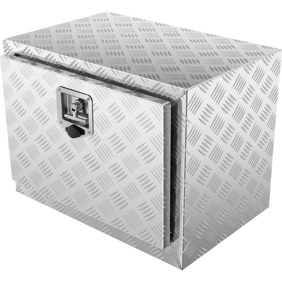 SucceBuy Boîte sous le plancher du camion, 61 x 35,6 x 40,6 cm, rangement doutils en aluminium robuste à plaques de diamant, boîte de remorque étanche avec serrure, verrouillage par poignée en T pour camion, camionnette, remorque