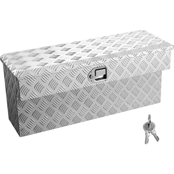 SucceBuy Caisse à outils pour plateau de chargement, caisse de rangement en aluminium avec motif profilé antidérapant, caisse de rangement verrouillable avec clé, convient pour camion, pick-up, camping-car et remorque, 864x305x390 mm