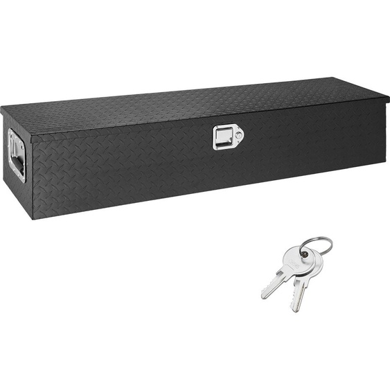SucceBuy Caisse à outils robuste en aluminium pour le plateau de chargement, organisateur de rangement avec plaque en diamant et poignée latérale et clés de serrure pour pick-up, camping-car, remorque, 121,9 x 38,1 x 38,1 cm, noir