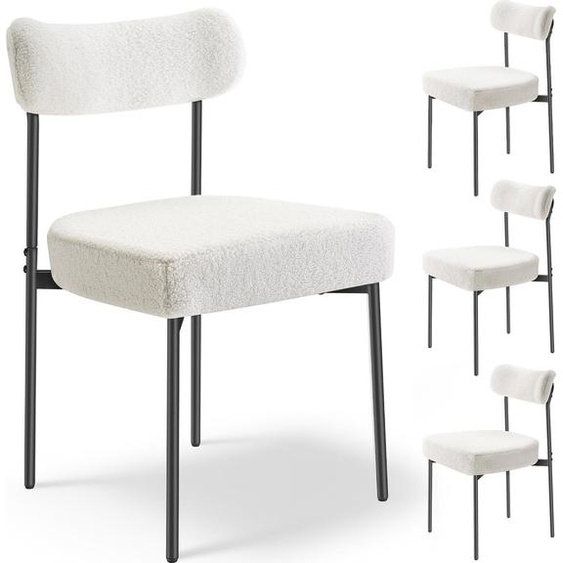 SucceBuy Chaise de salle à manger moderne (lot de 4) Chaise rembourrée Sherpa (capacité de charge 136 kg) pour tables de salle à manger, chaise de cuisine compacte avec dossier ergonomique & pieds métalliques noirs robustes, blanc cafétéria