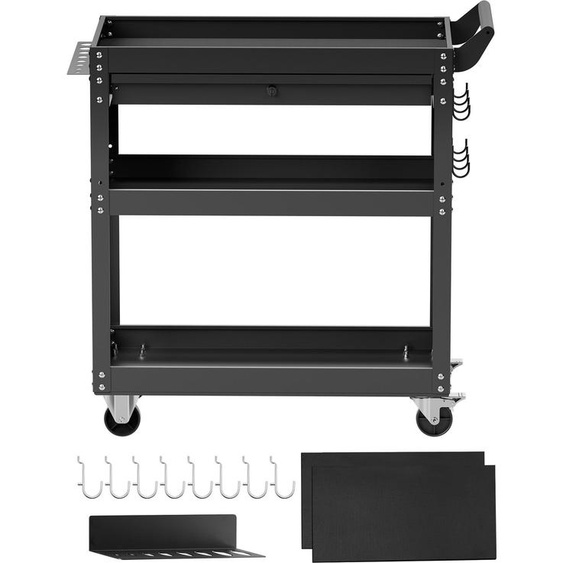 SucceBuy Chariot à outils 160kg, chariot de transport pour atelier, 830x350x826mm, noir