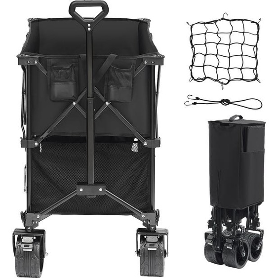 SucceBuy Chariot pliable à deux étages, chariot pliable de 400 l avec roues tout terrain, chariot pliable robuste avec une capacité de charge de 204 kg pour le camping, les courses et le jardin, rallonge extra longue de 132 cm