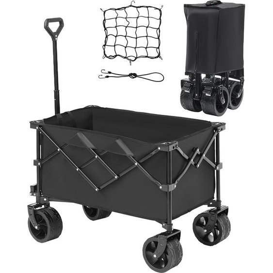 SucceBuy Chariot pliable de, chariot de plage de 113 l avec roues tout-terrain, chariot pliant robuste, capacité de charge de 250 lbs avec porte-boissons, chariot de sport pour le camping, le shopping, le jardinage