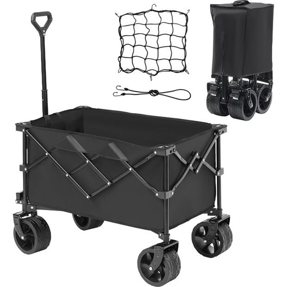 SucceBuy Chariot pliant de, chariot de plage 220 l avec roues tout terrain, chariot pliant robuste, capacité de charge 150 kg, avec porte-boissons, chariot de sport pour le camping, le shopping, le jardinage