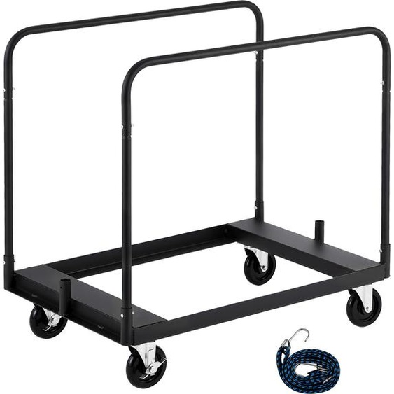 SucceBuy Chariot pour panneaux avec capacité de charge de 816 kg, aide au transport avec roues pivotantes à 360°, équipé dune sangle darrimage et de trois mains courantes latérales, idéal pour les usines, les entrepôts et les garages, noir, dimensions :