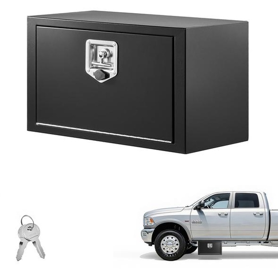 SucceBuy : coffre de rangement pour camion 609 x 305 x 356 mm en acier laminé à froid – Coffre à outils étanche avec poignée en T et serrure pour camions, remorques et fourgonnettes – Coffre de rangement sous plancher, couleur noire