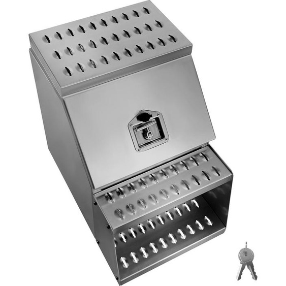 SucceBuy Coffre de selle, 457x695x645 mm, Coffre à outils à montage latéral, Coffre de rangement avec poignée en T, serrure & clés pour camion et remorque