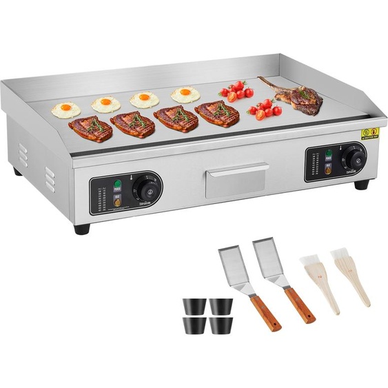 SucceBuy Commercial Electric Griddle 4400W Flat Top Grill, température réglable 122℉-572 ℉, 28.74 x 15.75in Gril à grille en acier inoxydable avec 2 pelles, 2 brosses pour Home Restaurant