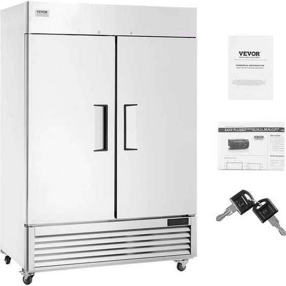 SucceBuy Congélateur Commercial 1252L Congélateur Vertical 2 Portes Dégivrage Automatique en Acier Inoxydable avec 8 Étagères Réglables pour Commercial